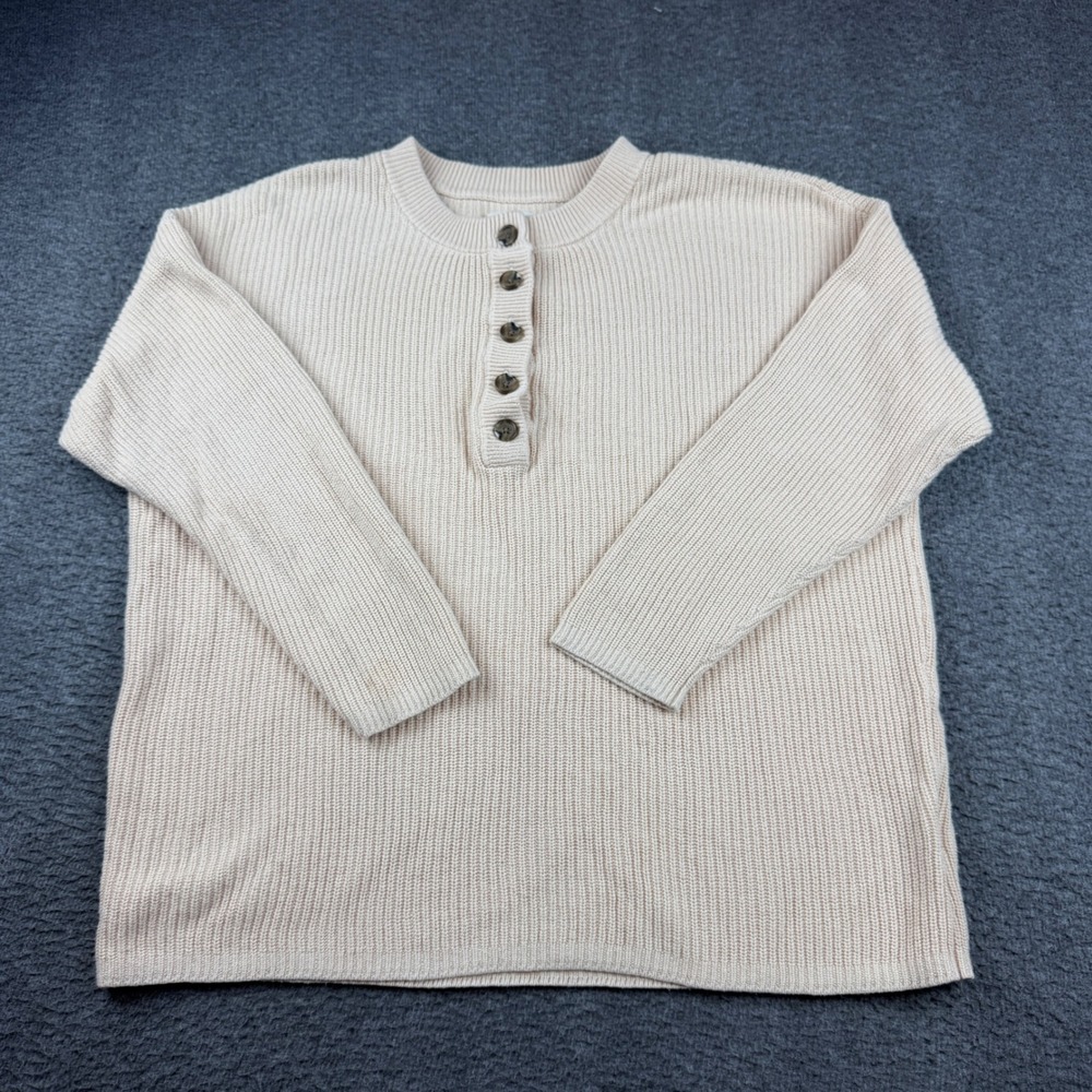 Aerie Henley Sweater Women's XS Beige Ribbed Knit GH7559LT